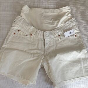 Maternity white Denim Shorts with Stretch Panel